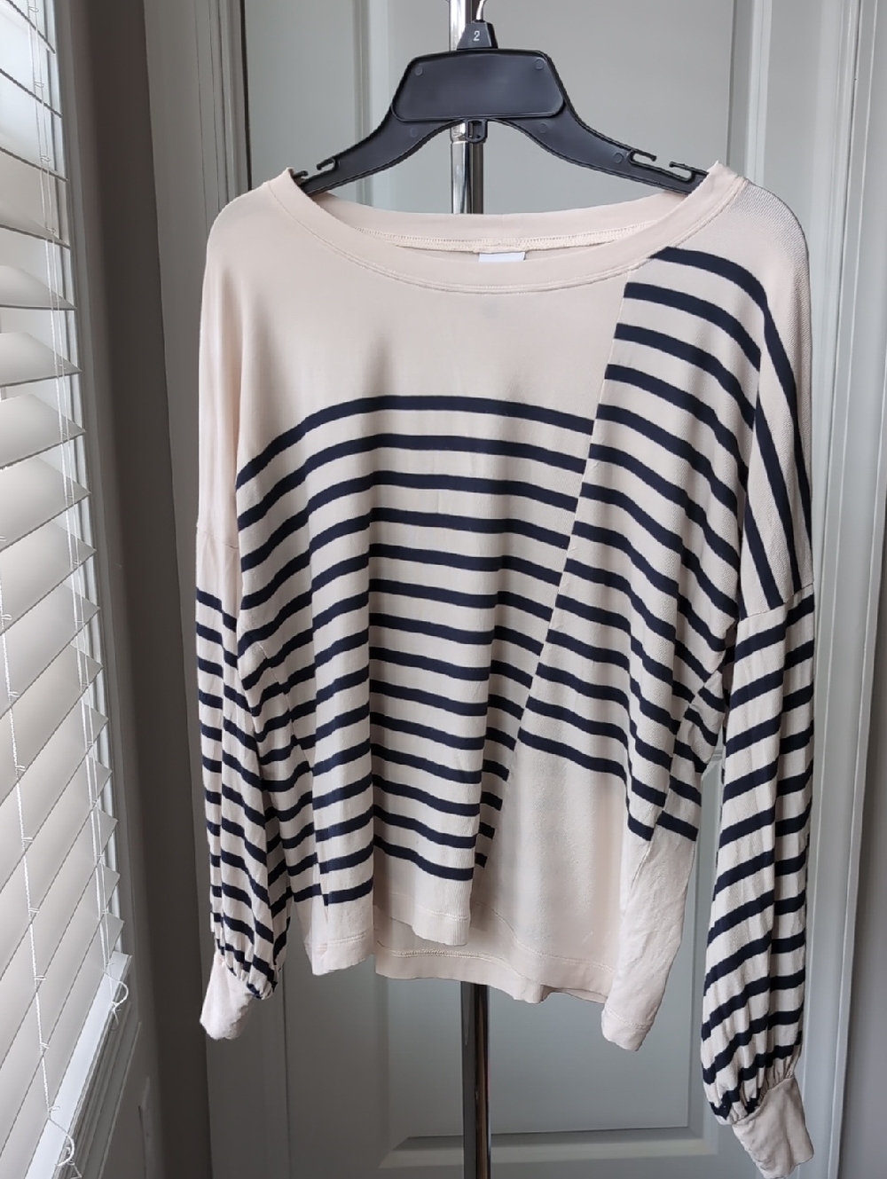 Cabi XS Black And Cream Striped Blouse